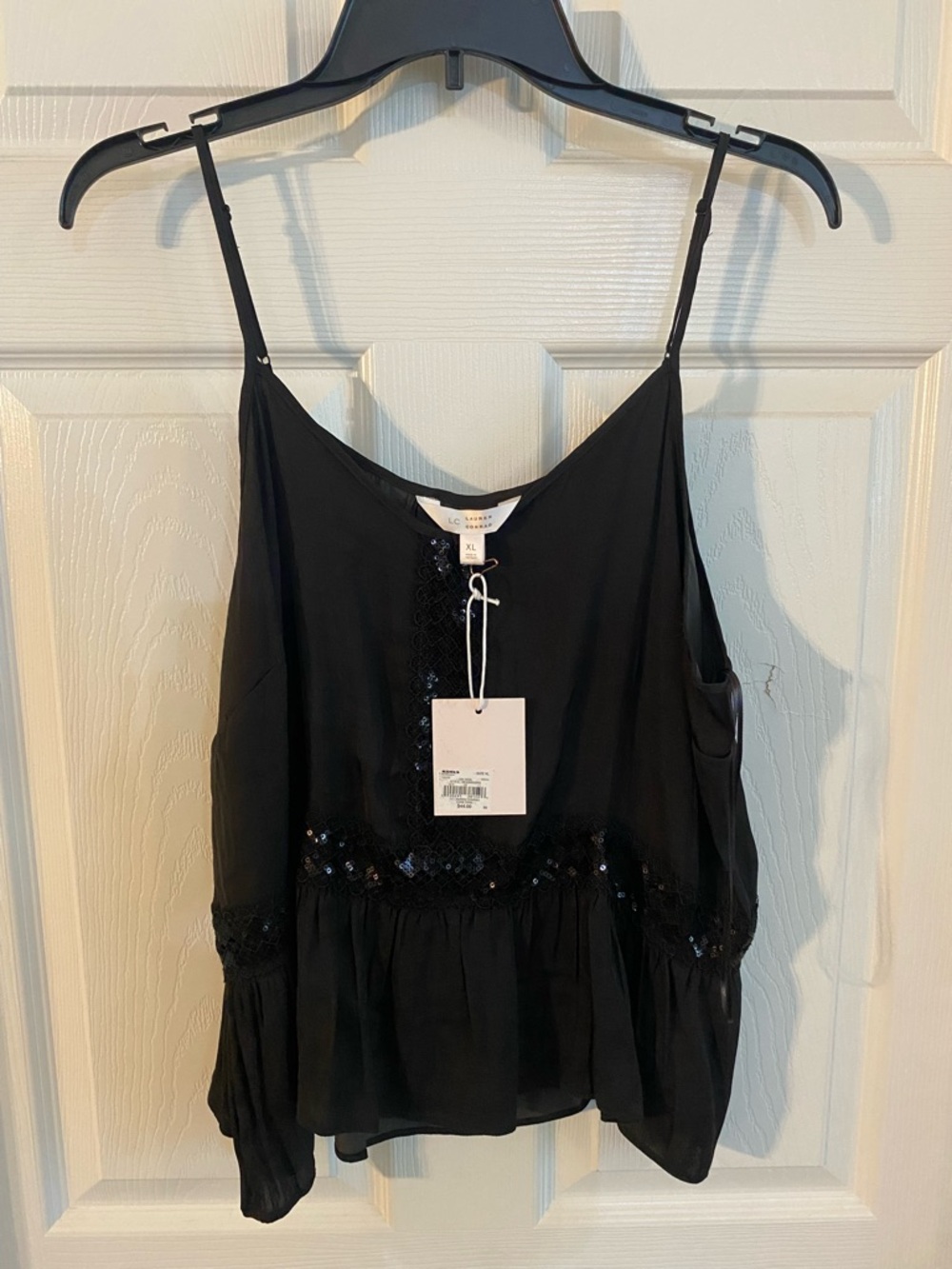 LC Lauren Conrad Black Sequin-Trim Ruffled Cami